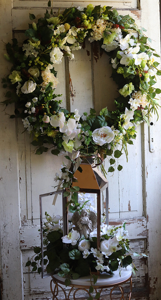 Angelo Garden, komplet dekoracji, wianek & lampion z kwiatami i aniołem