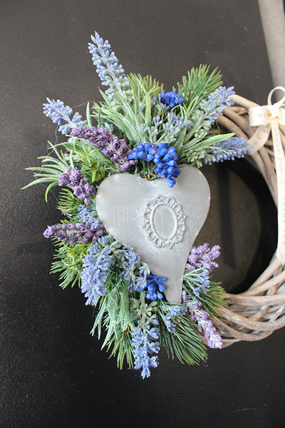 wianek na drzwi Lawendowe Serce, śr.25cm