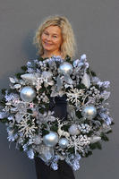 duży bożonarodzeniowy wieniec, Srebrzysta Zima, śr.69cm 