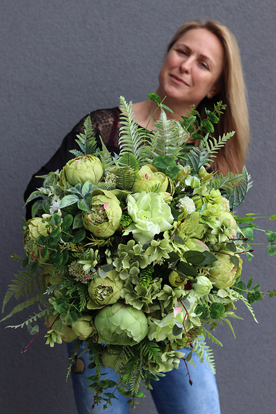 Janina Green Deco Silver, kompozycja z zielonych kwiatów, wym.60x60cm