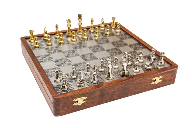 Brass, ekskluzywne mosiężne szachy w pudełku, wym.33x33cm