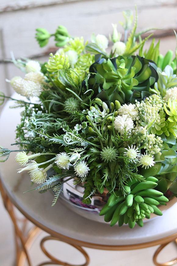 Fenia, kompozycja sukulenty w lustrzanej misie, wym.25x30cm