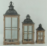 komplet dużych drewnianych lampionów, Dharma, wys.73/50/34cm