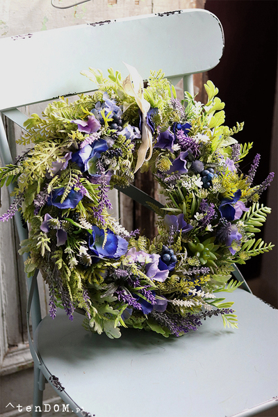 Blue Meadow, dekoracyjny wianek na drzwi, śr.35cm 