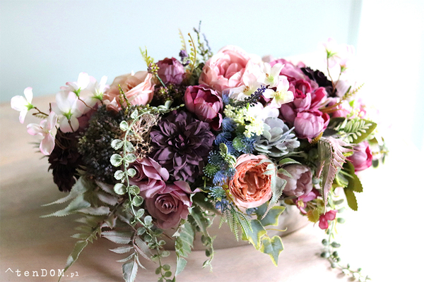 bardzo elegancka kompozycja kwiatowa, Fiolettina 2, wys.20x46x26cm