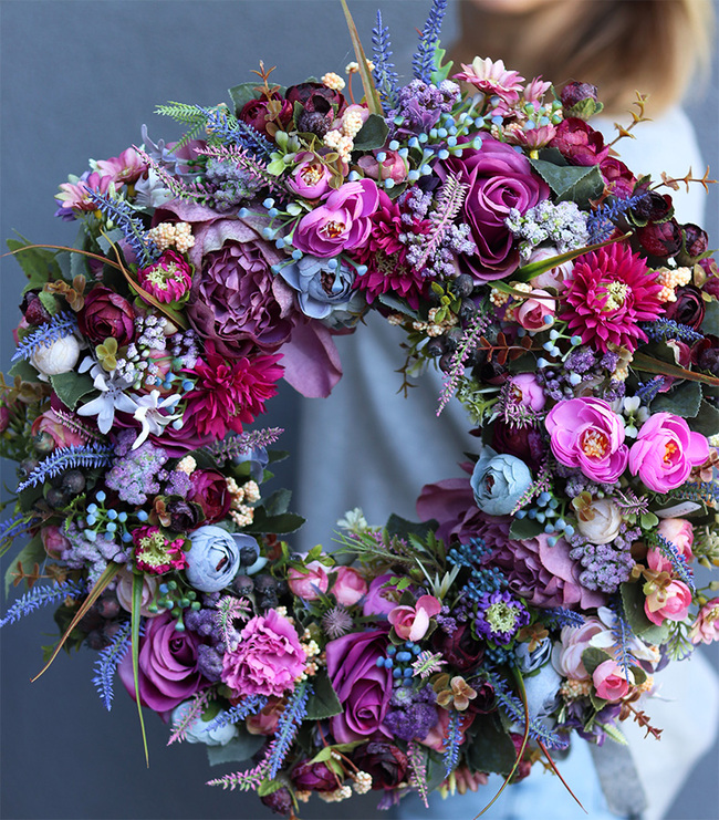 fioletowo-różowy wianek, Fuglia, śr.40cm