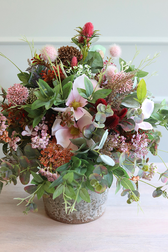 Adelitano, efektowna kompozycja kwiatowa w ceramicznym naczyniu, wys.50cm