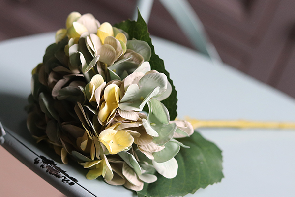 Argentyna Green&Blue, gałązka sztucznej hortensji z listkami, 1szt., dł.46cm