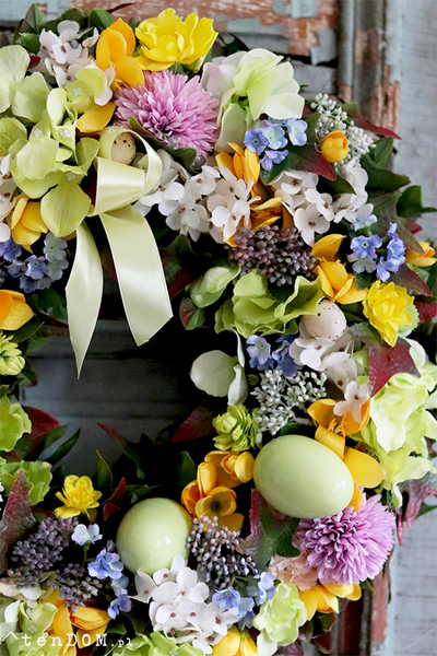 dekoracyjny wianek na drzwi, Pistacjowa Wielkanoc, śr.35cm