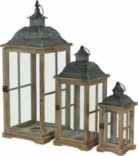 komplet dużych drewnianych lampionów, Dharma, wys.73/50/34cm