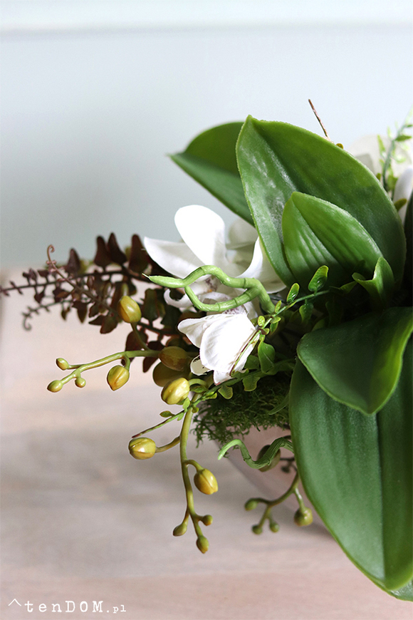 Dekoria White Laos, sztuczny storczyk w lustrzanym naczyniu, wym.26x50cm