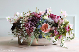 bardzo elegancka kompozycja kwiatowa, Fiolettina 2, wys.20x46x26cm