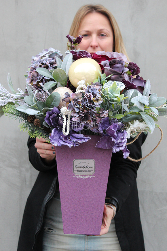 flowerbox świąteczny, Violet Glamour, wys.58cm