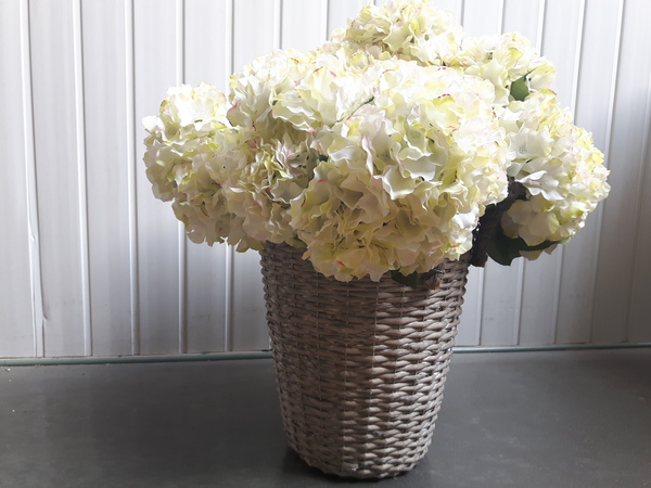 bogaty kosz ze szlachetnymi hortensjami White Ocean 65x60cm 