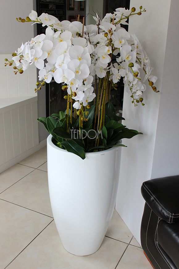 Sztuczny storczyk duży Grande w białej donicy, wys. 150cm