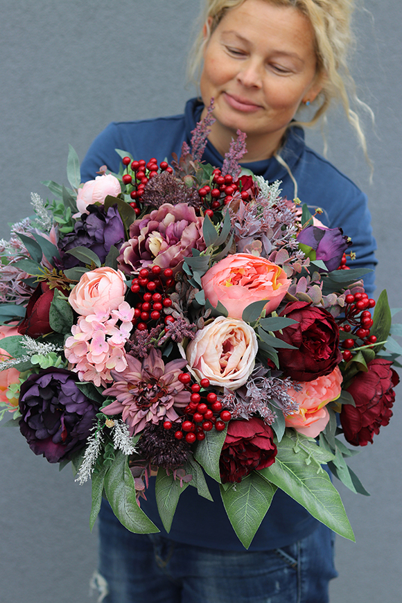 kompozycja nagrobna w gąbce, bez naczynia, do własnej donicy, England Saute, śr.57cm