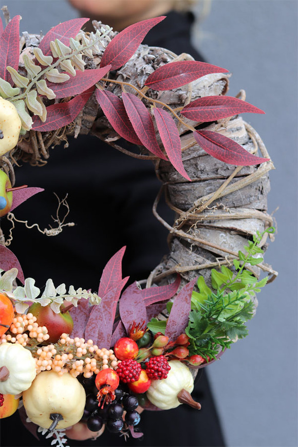 Augustino Garden, barwny jesienny wianek z owocami, śr.34cm 