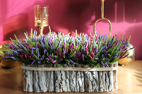 Kolorowe Wrzosy, kompozycja kwiatowa w drewnianej skrzynce, wym.20x46cm 