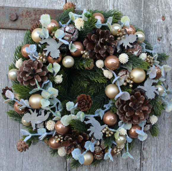 dekoracja świąteczna / wianek Perłowe Złoto, śr.27 cm