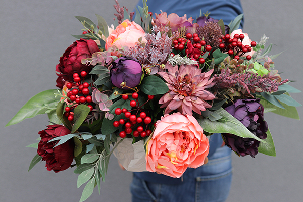 kompozycja nagrobna w gąbce, bez naczynia, do własnej donicy, England Saute, śr.57cm