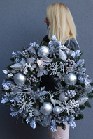 duży bożonarodzeniowy wieniec, Srebrzysta Zima, śr.69cm 