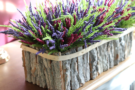 Kolorowe Wrzosy, kompozycja kwiatowa w drewnianej skrzynce, wym.20x46cm 