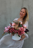 Branella flowerbox / kompozycja kwiatowa z orchideą, wys.36cm