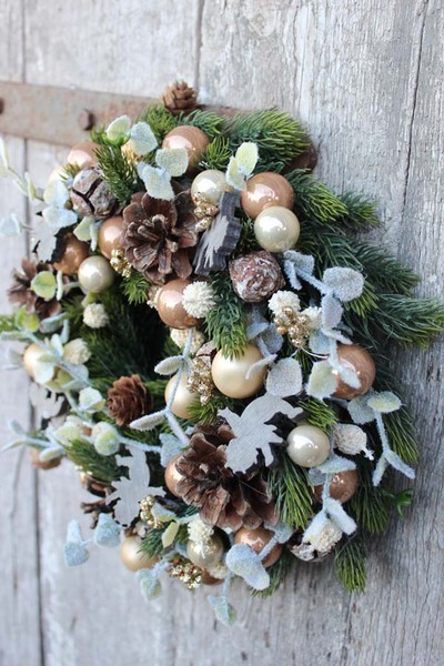 dekoracja świąteczna / wianek Perłowe Złoto, śr.27 cm