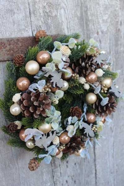 dekoracja świąteczna / wianek Perłowe Złoto, śr.27 cm