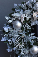 duży bożonarodzeniowy wieniec, Srebrzysta Zima, śr.69cm 