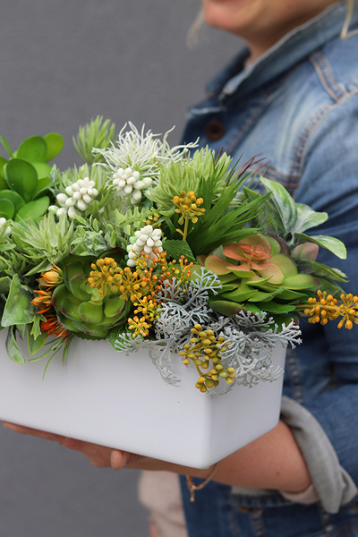 Japano, nowoczesna dekoracja w białej ceramicznej donicy, wys.22cm