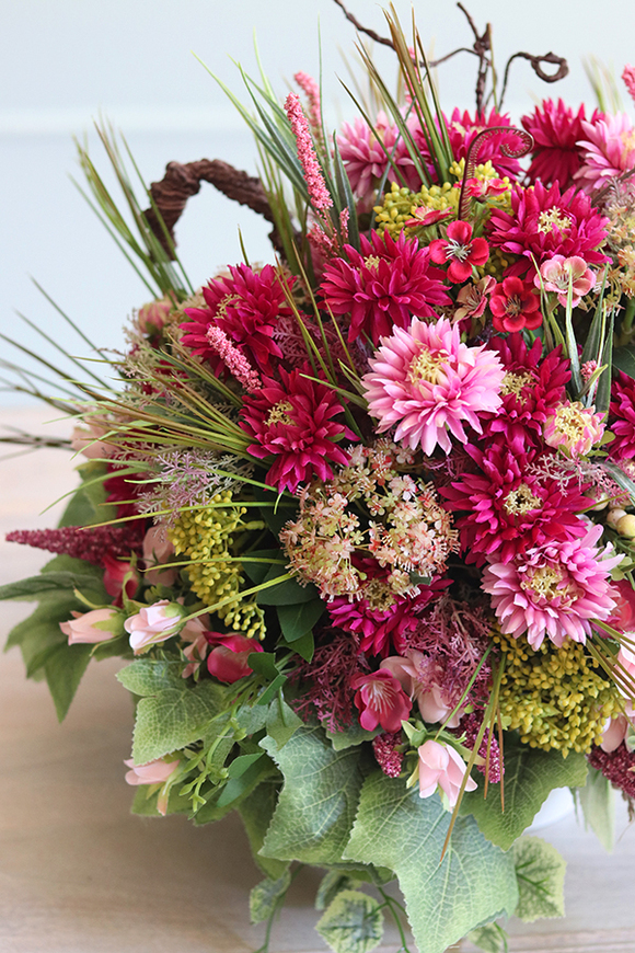 Astry Różowe, kompozycja kwiatowa w naczyniu, wym.47x50cm