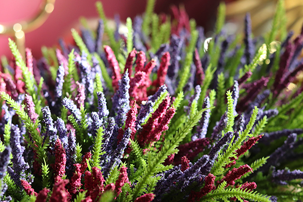 Kolorowe Wrzosy, kompozycja kwiatowa w drewnianej skrzynce, wym.20x46cm 