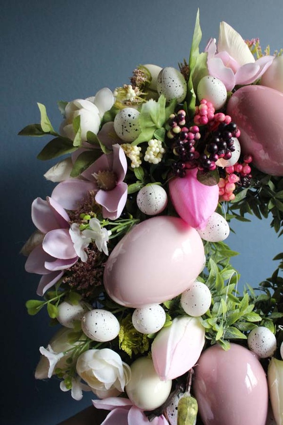 Wielkanoc Pink wianek na drzwi / stroik na stół, śr.32cm