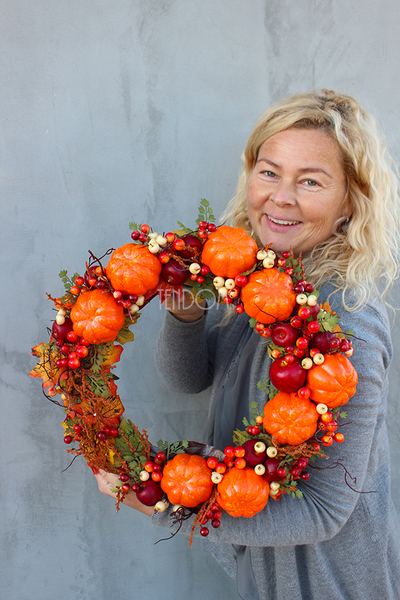 jesienny wianek Pole Dyniowe / efektowna dekoracja na drzwi, śr.38cm
