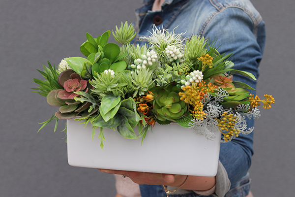 Japano, nowoczesna dekoracja w białej ceramicznej donicy, wys.22cm