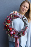 Apple Autumn, asymetryczny wianek jesienny z wstęgami, śr.36cm  