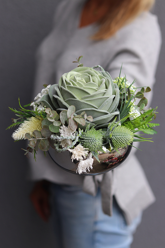 Jalote, kompozycja sukulenty w lustrzanej donicy, wys.12cm