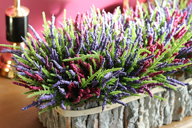 Kolorowe Wrzosy, kompozycja kwiatowa w drewnianej skrzynce, wym.20x46cm 