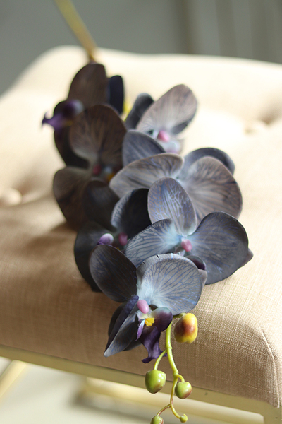 gałązka kwiatowa, sztuczny storczyk / orchidea Granat, 1 szt, dł.86cm
