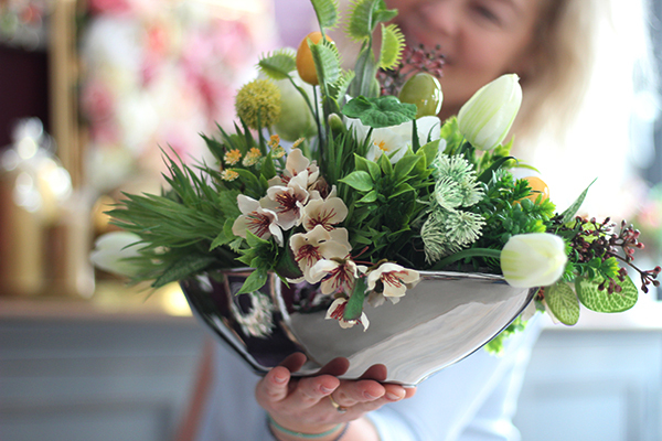 Rallo, wielkanocna kompozycja Sukulenty, w lustrzanej donicy, wys.28cm