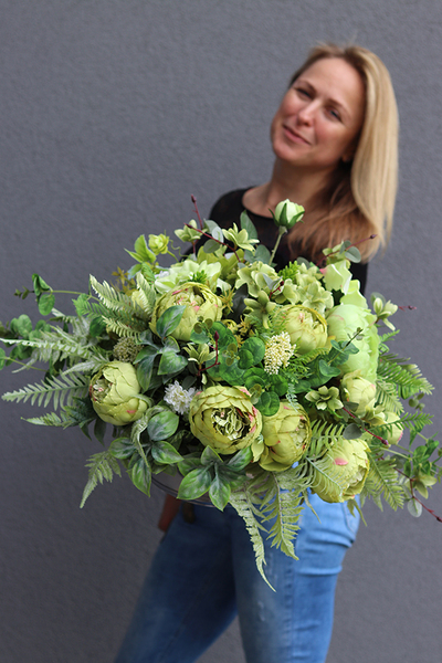 Janina Green Deco Silver, kompozycja z zielonych kwiatów, wym.60x60cm