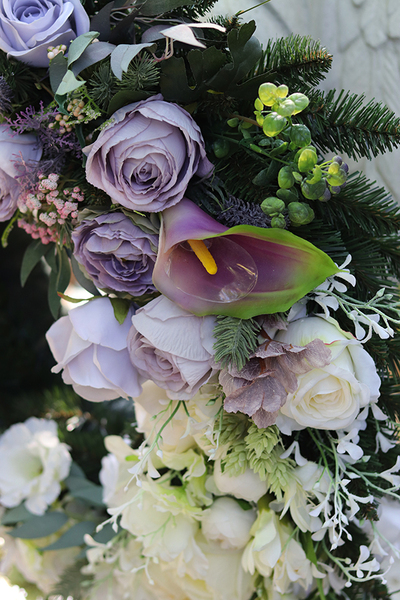 Fioletowe Marzenie, wieniec pogrzebowy / wiązanka nagrobna ze wstęgą, śr.60cm 