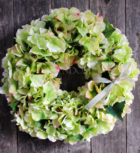 Zielona Hortensja 2 wianek na drzwi, śr.40cm