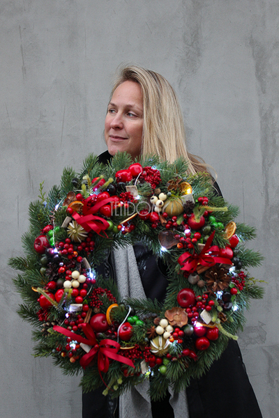 Christmas Decor, wianek / stroik świąteczny z lampkami, śr.48cm