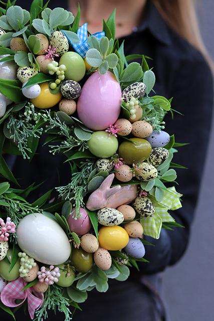 wianek na drzwi / stroik wielkanocny Pastele, śr.32cm