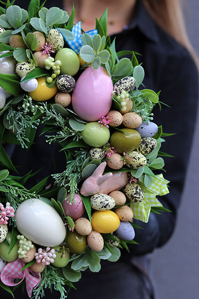 wianek na drzwi / stroik wielkanocny Pastele, śr.32cm