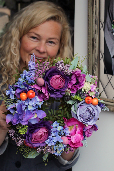 fioletowo-błękitny wianek na drzwi Ella, śr.27cm  