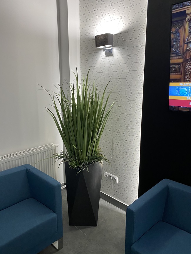 kompozycja Nevis Design, Trawy & Sukulenty w szarej donicy, wys.160cm