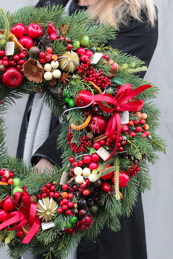 Christmas Decor, wianek / stroik świąteczny z lampkami, śr.48cm